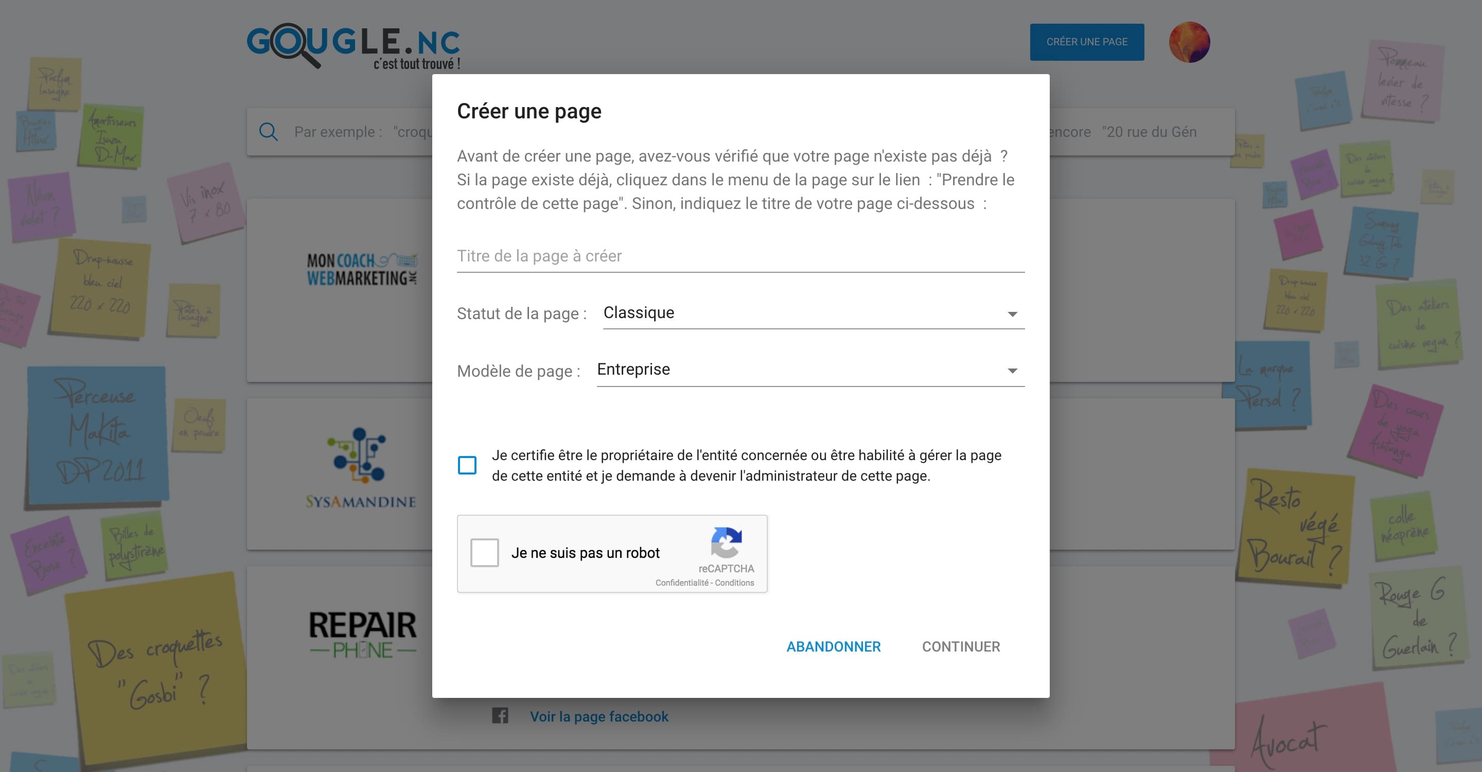 gougle.nc page creation